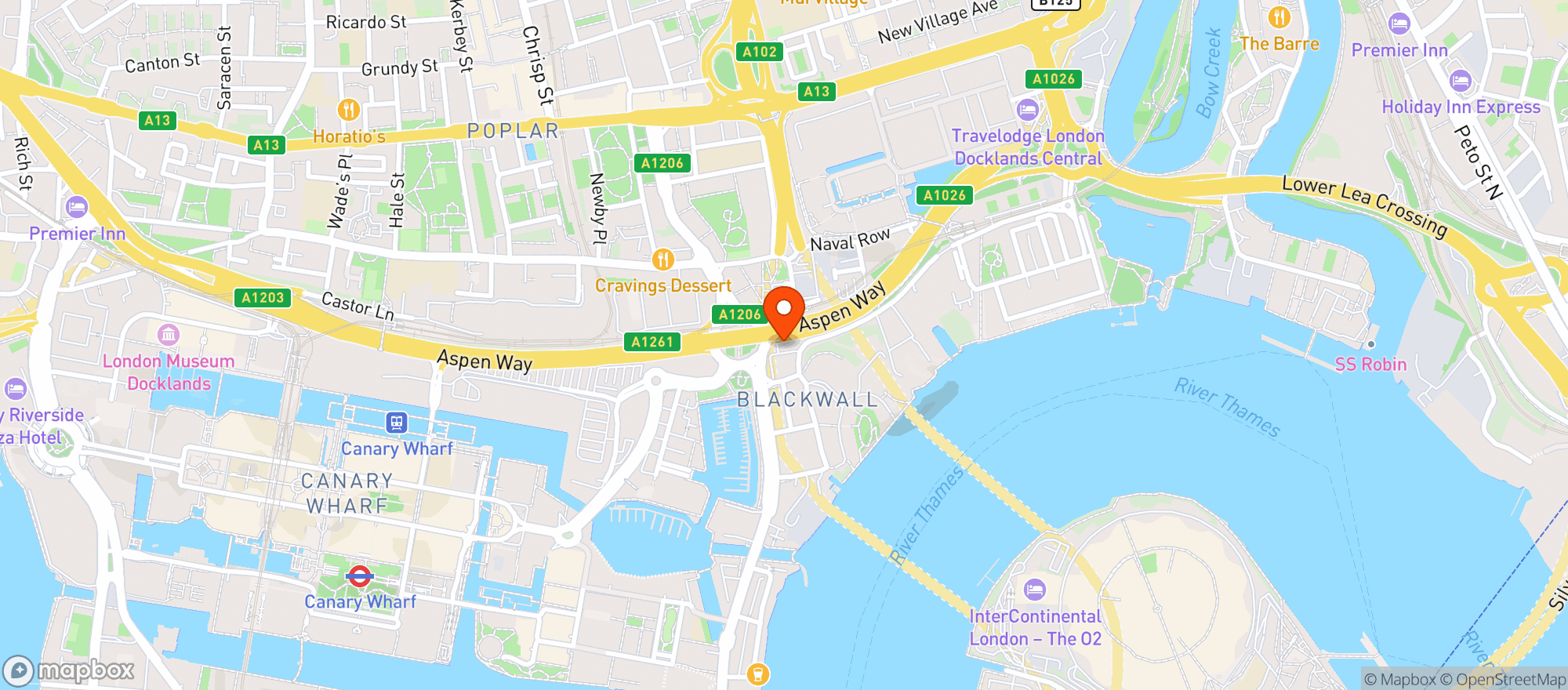 Map showing Riverside Blackwall Way