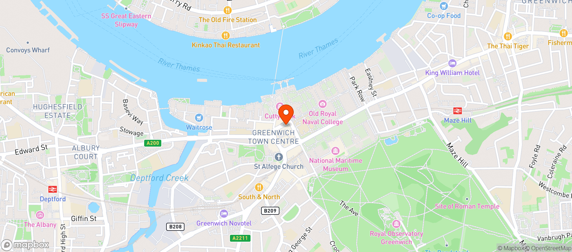 Map showing The Admiral Hardy, Greenwich