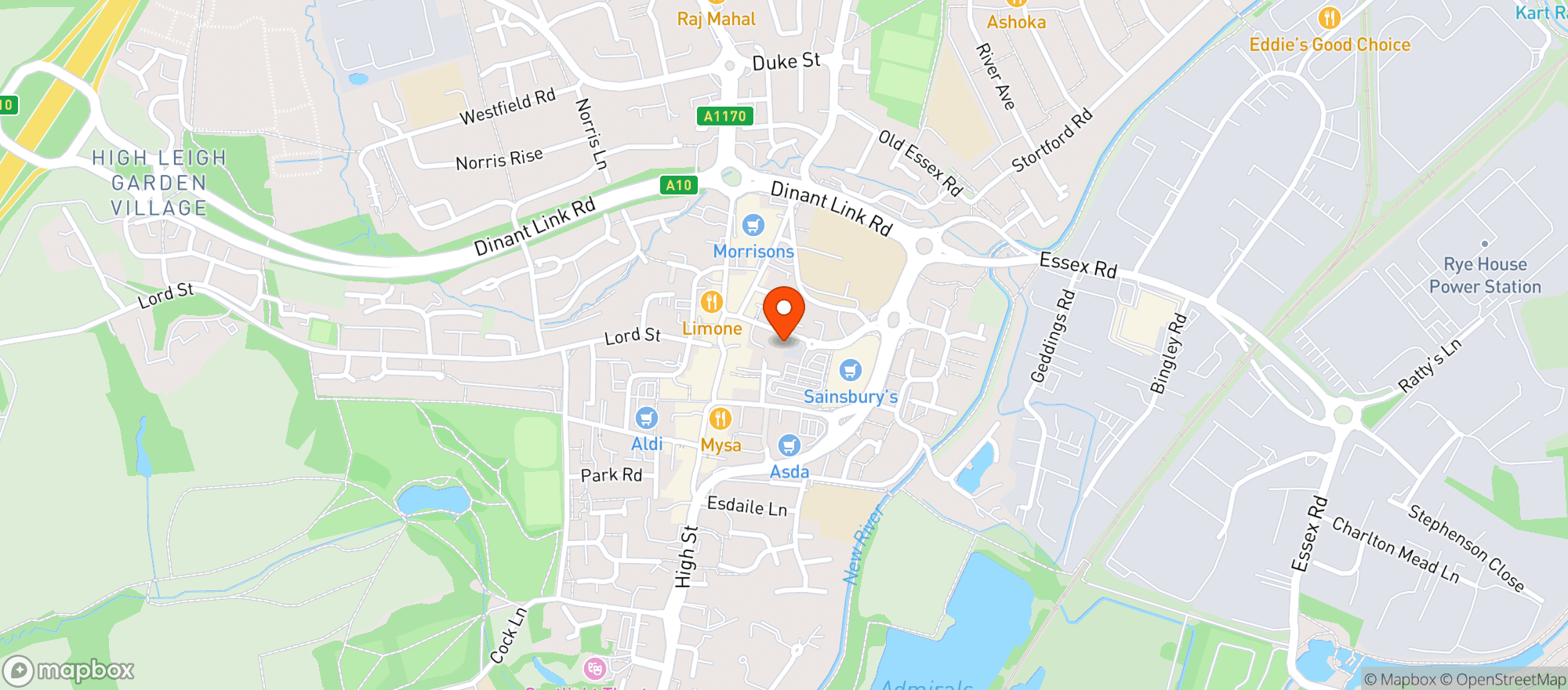 Map showing Sainsburys Hoddesdon