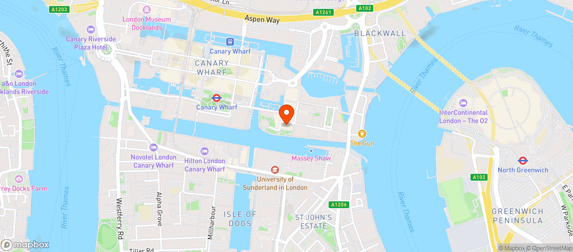 Map showing Tribe Canary Wharf