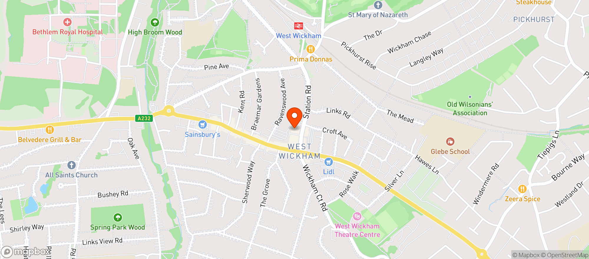 Map showing Sainsburys West Wickham
