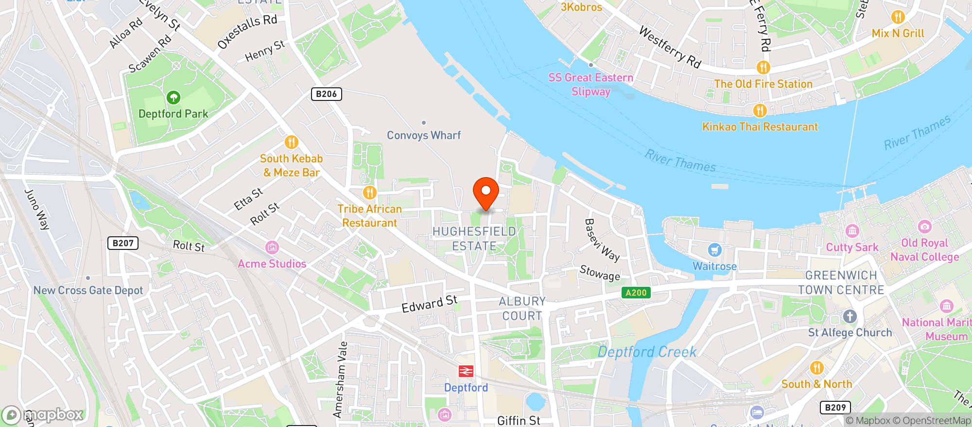 Map showing The Dog & Bell