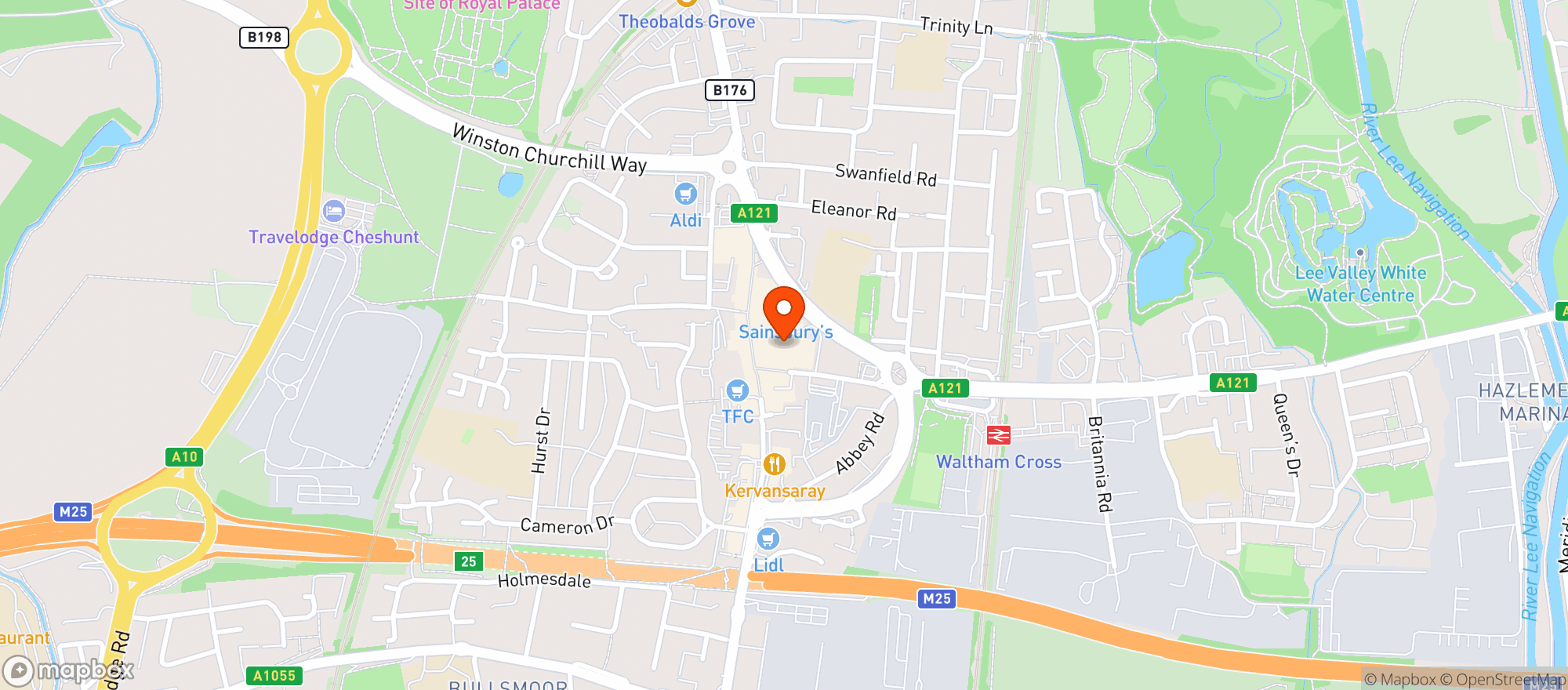 Map showing Sainsburys Waltham Cross