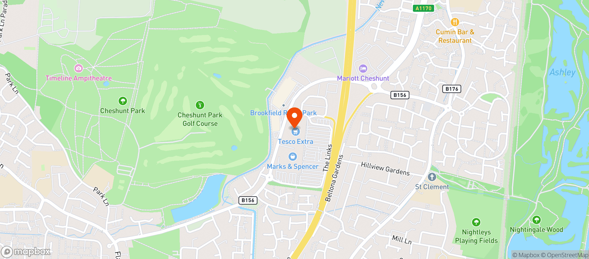 Map showing Tesco Extra Cheshunt
