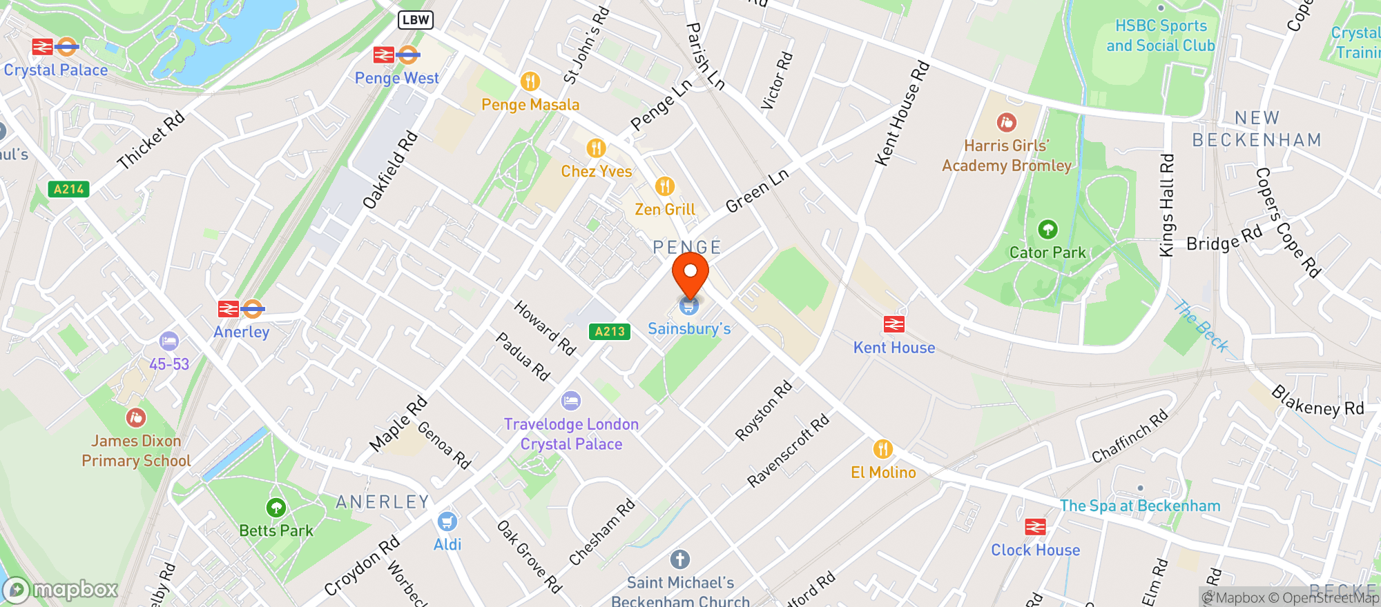 Map showing Sainsburys Penge