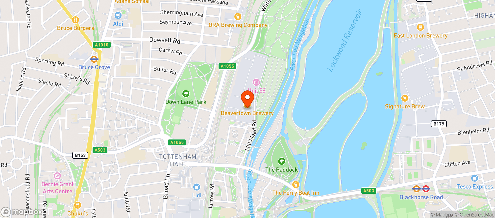 Map showing Beavertown Brewery