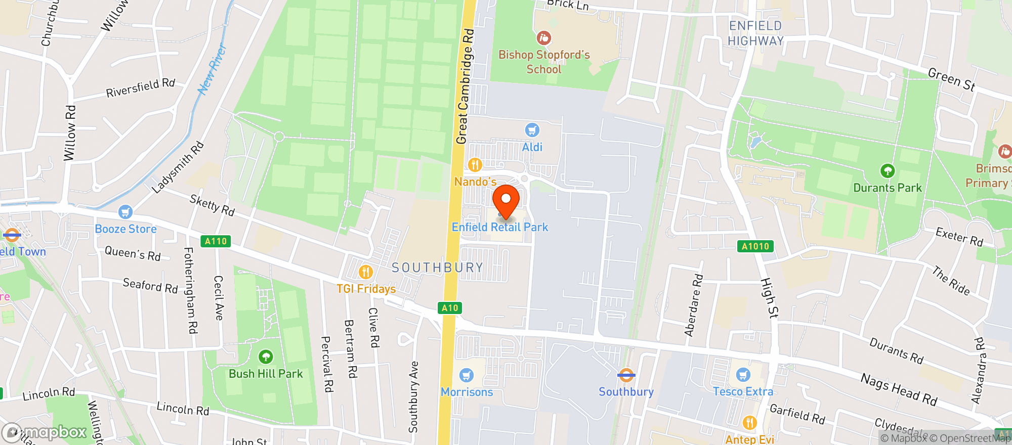 Map showing Sainsburys Enfield