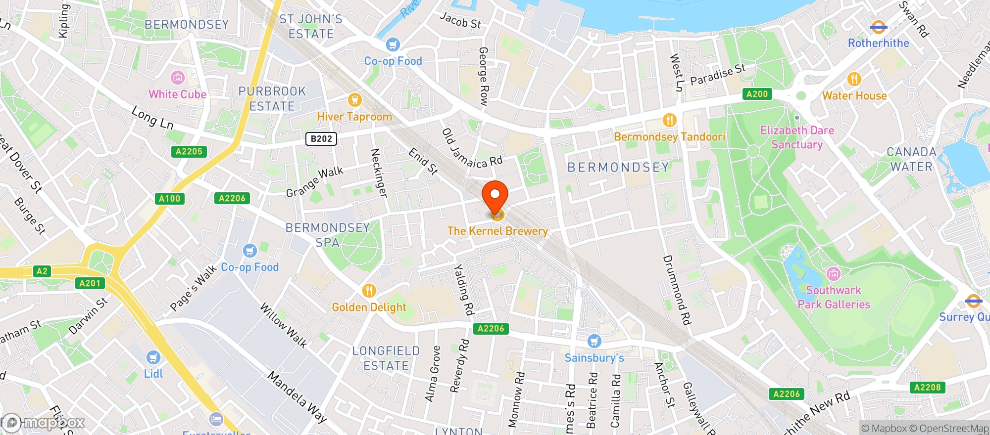 Map showing The Kernel Brewery