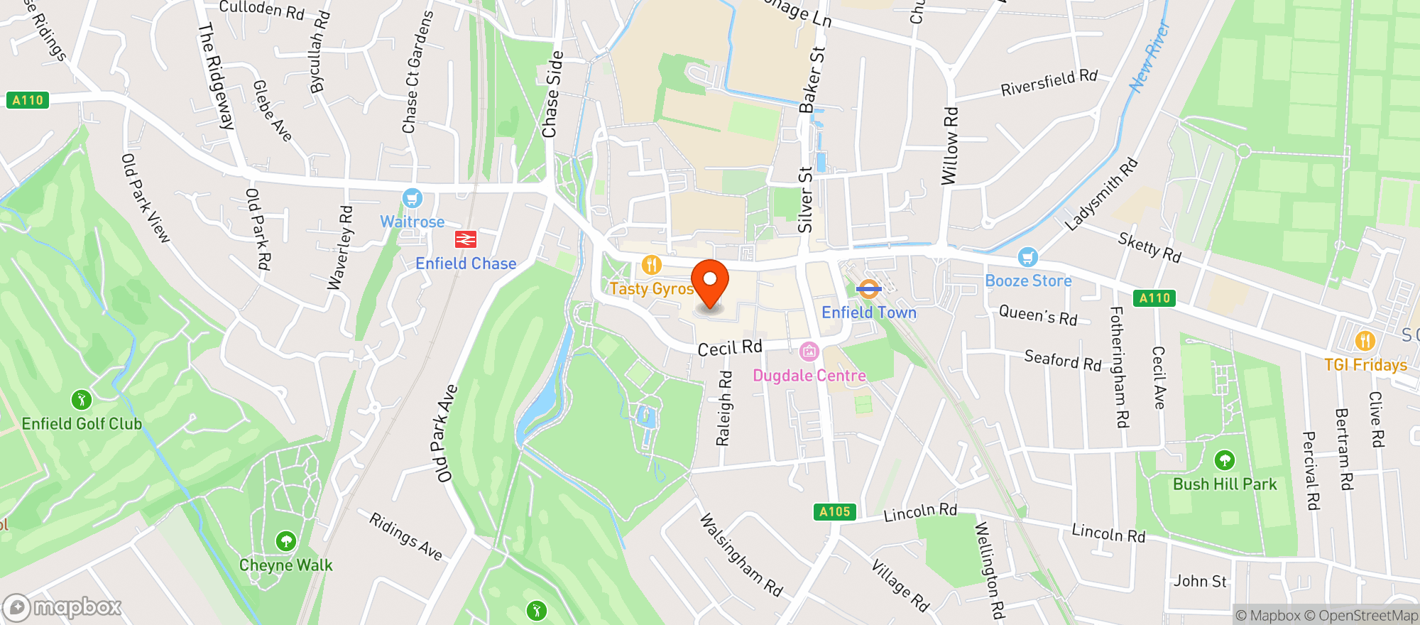 Map showing Waitrose Enfield