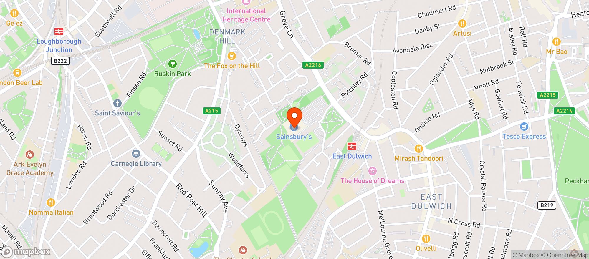 Map showing Sainsburys Dulwich