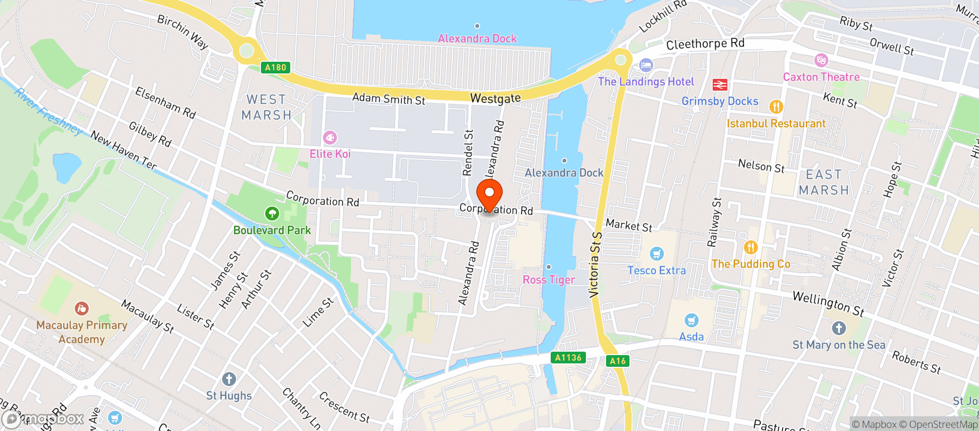 Map showing Sainsburys Grimsby