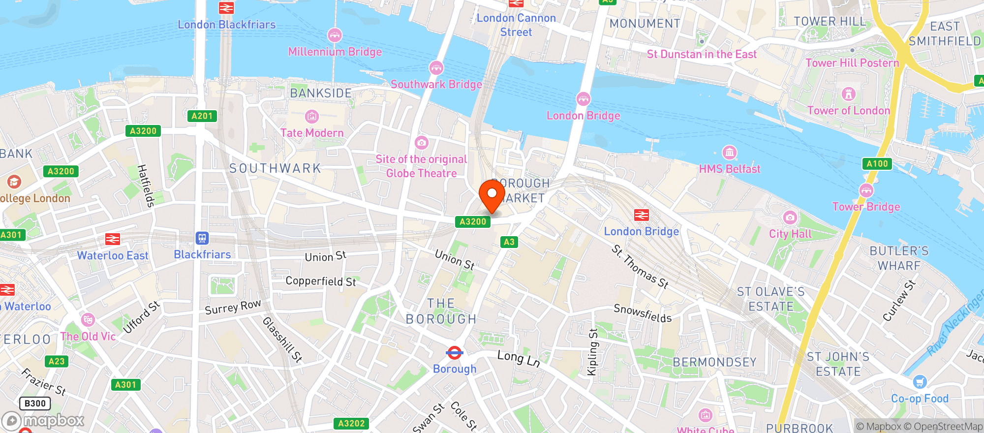 Map showing Southwark Tavern