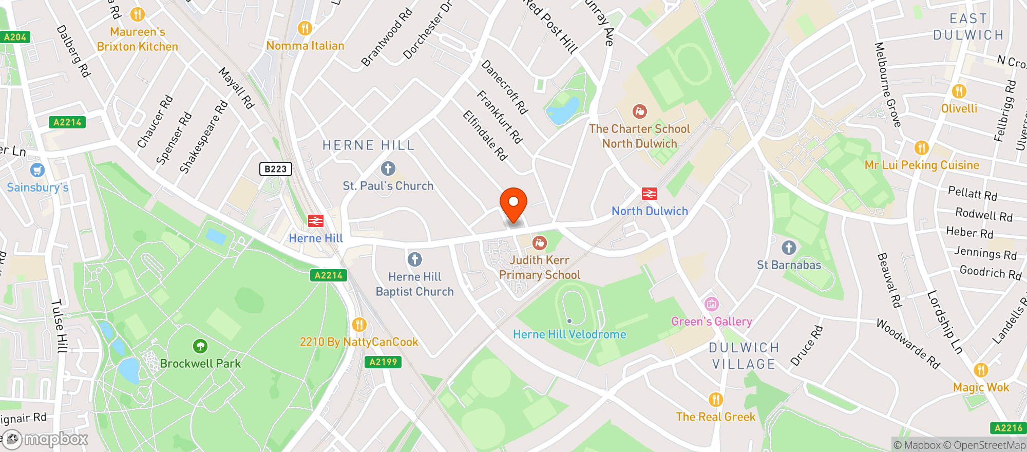 Map showing Budgens - Dulwich
