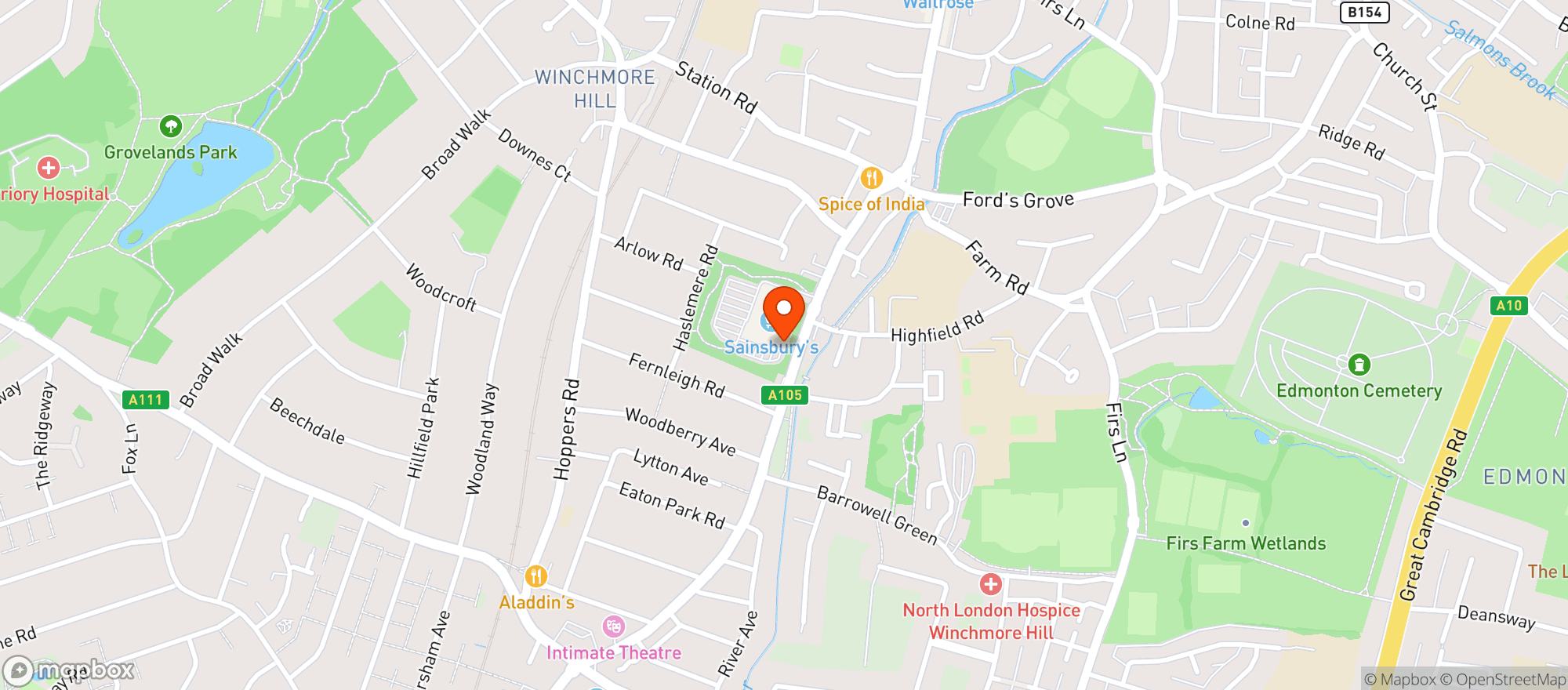 Map showing Sainsburys Winchmore Hill