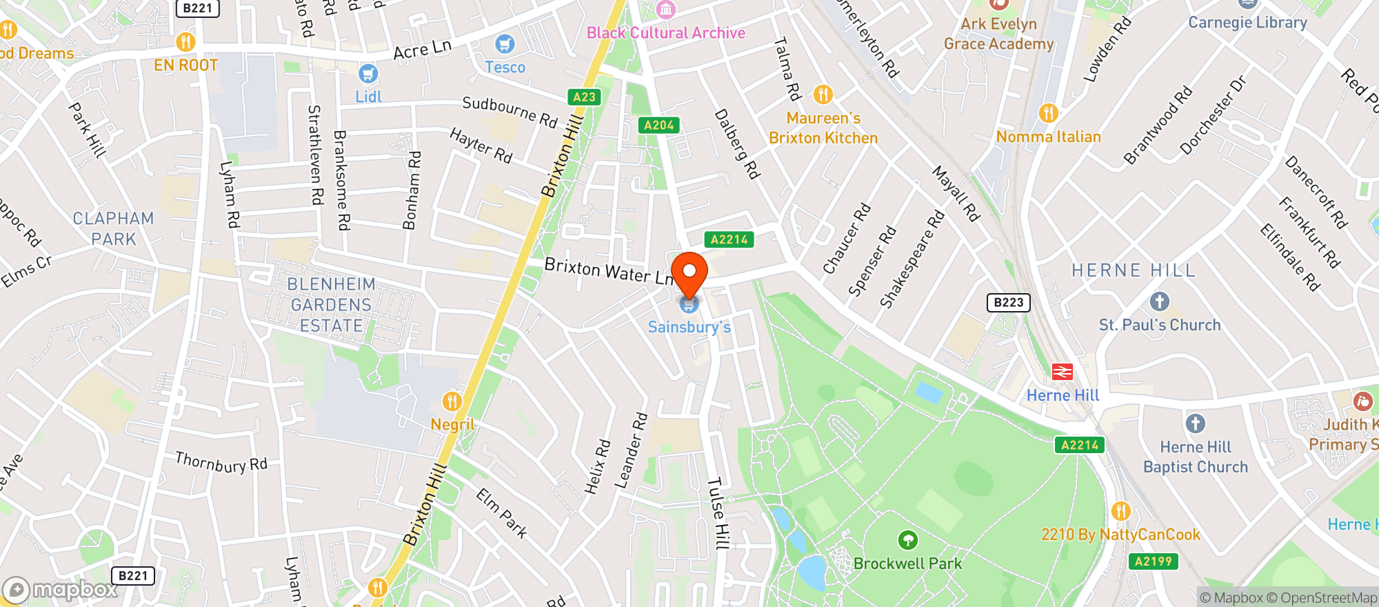 Map showing Sainsburys Brixton