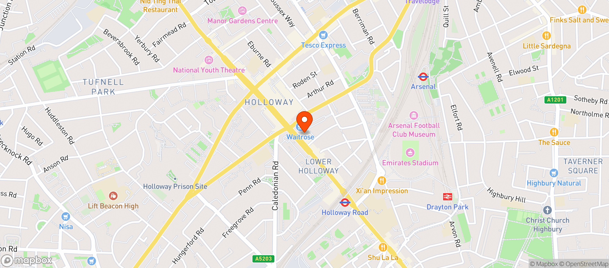 Map showing Waitrose Holloway Road