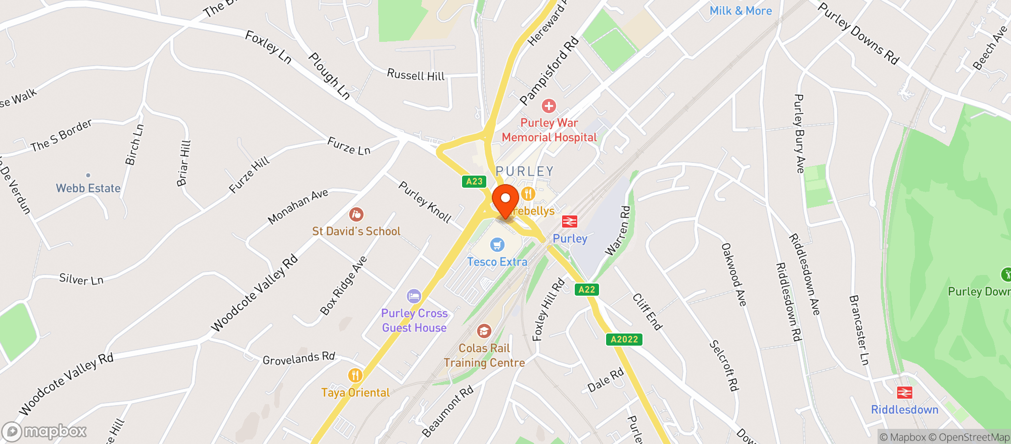 Map showing Tesco Extra Purley
