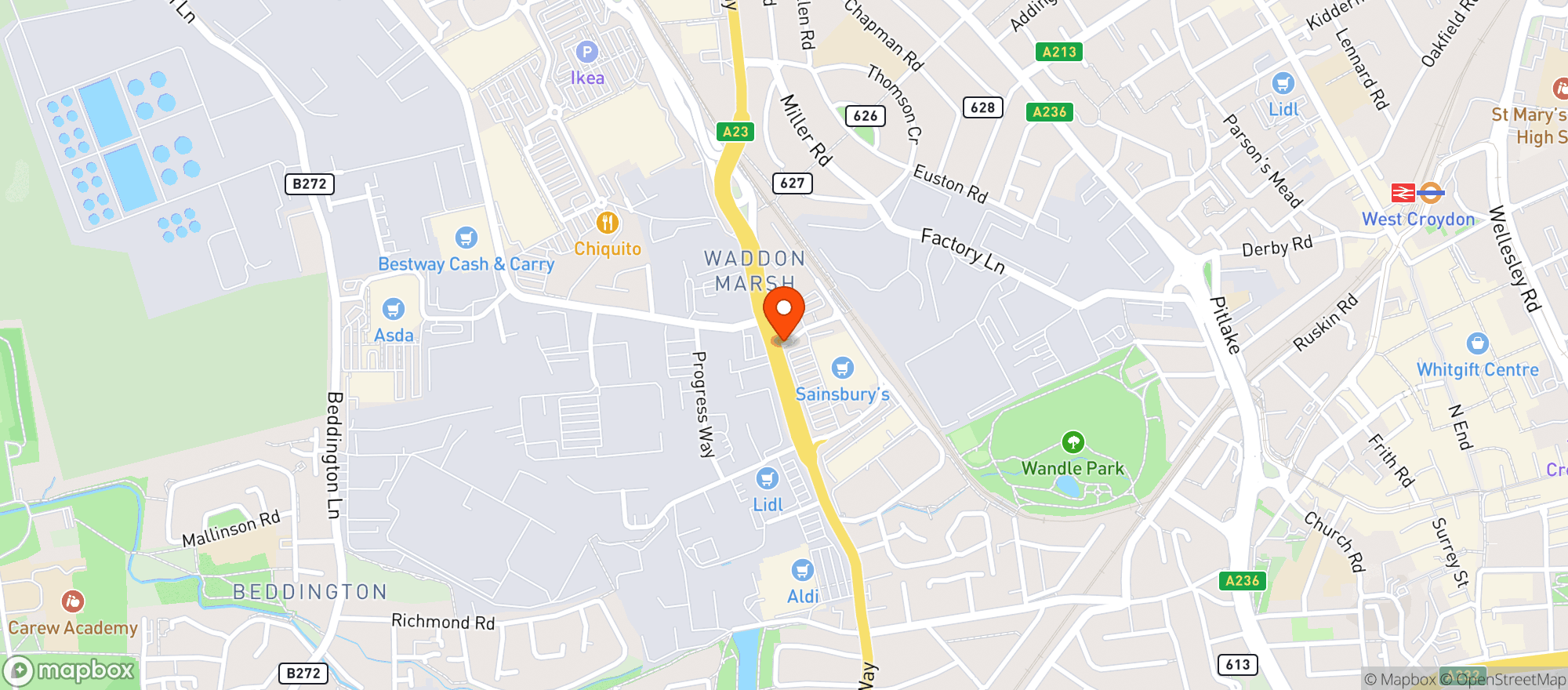 Map showing Sainsburys Purley Way