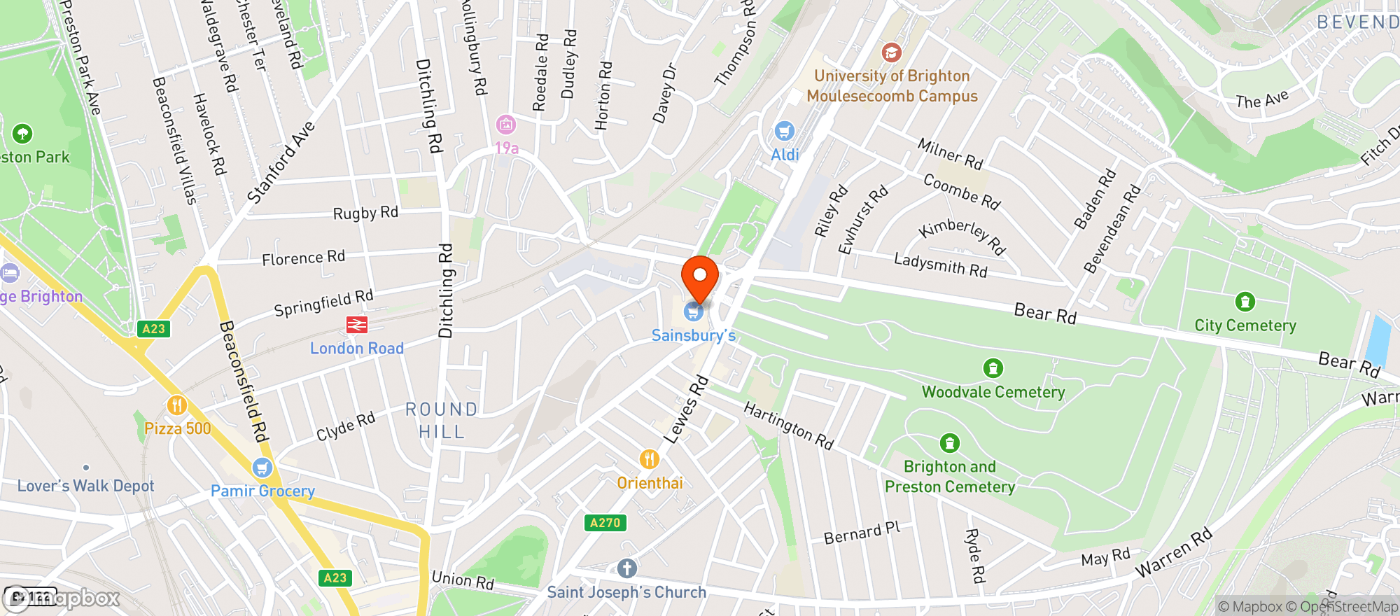 Map showing Sainsburys Lewes Road