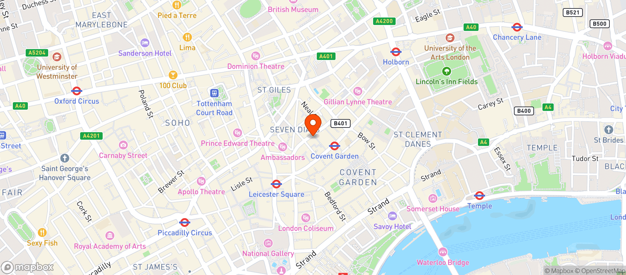 Map showing Hawksmoor Seven Dials