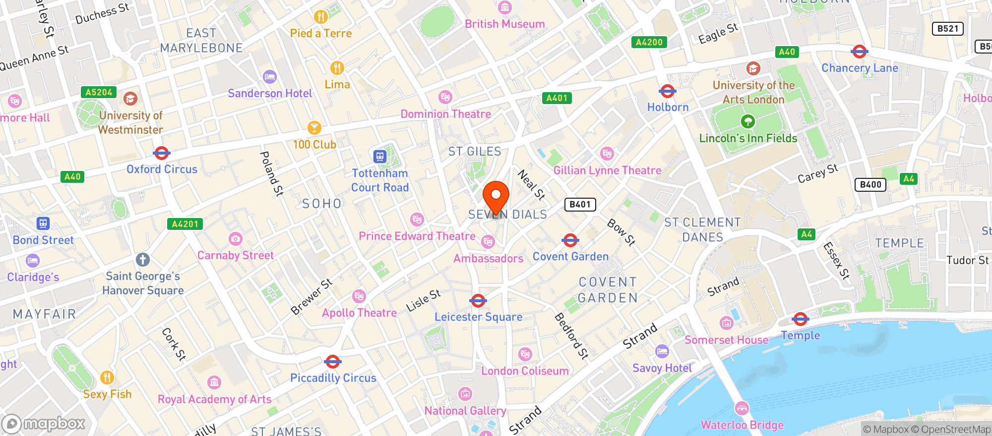 Map showing Kerb Seven Dials Market