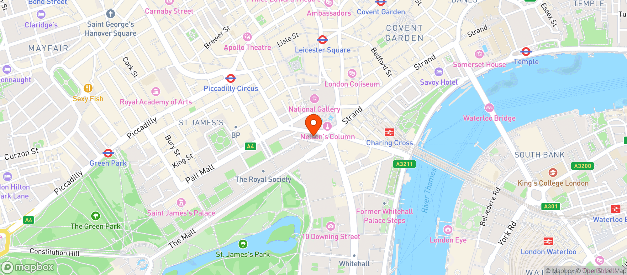 Map showing The Admiralty, Trafalgar Square