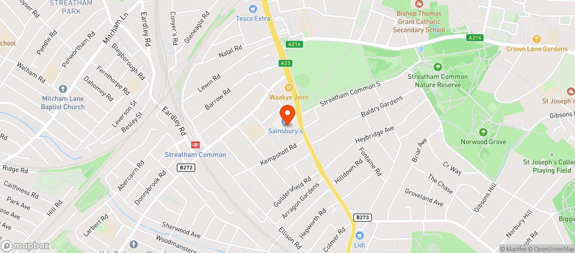 Map showing Sainsburys Streatham Common