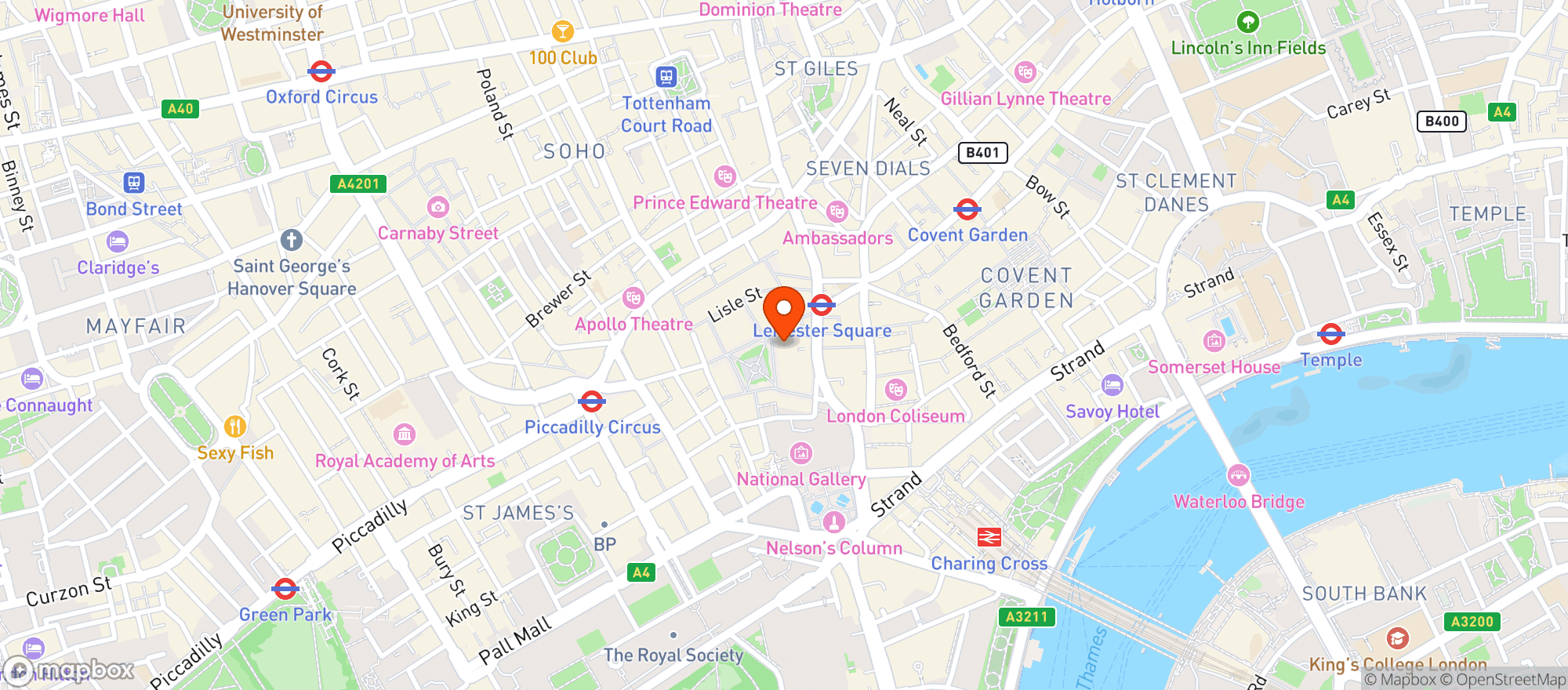 Map showing Market Place Leicester Square