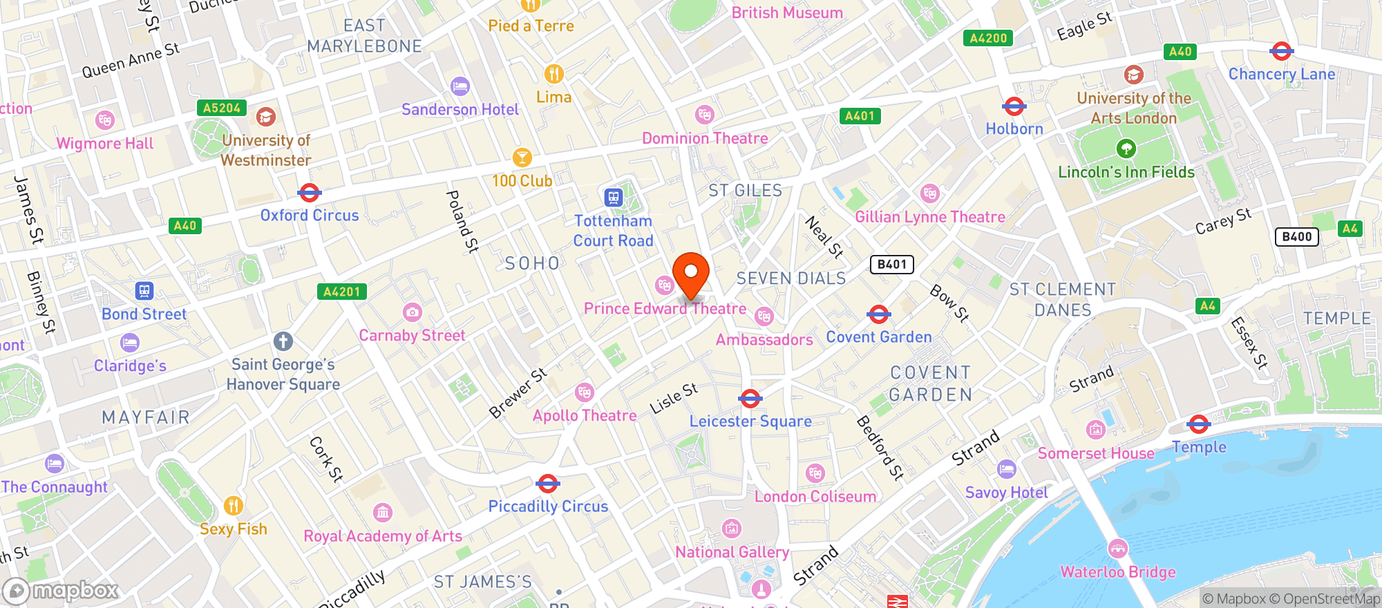 Map showing The Coach & Horses, Soho