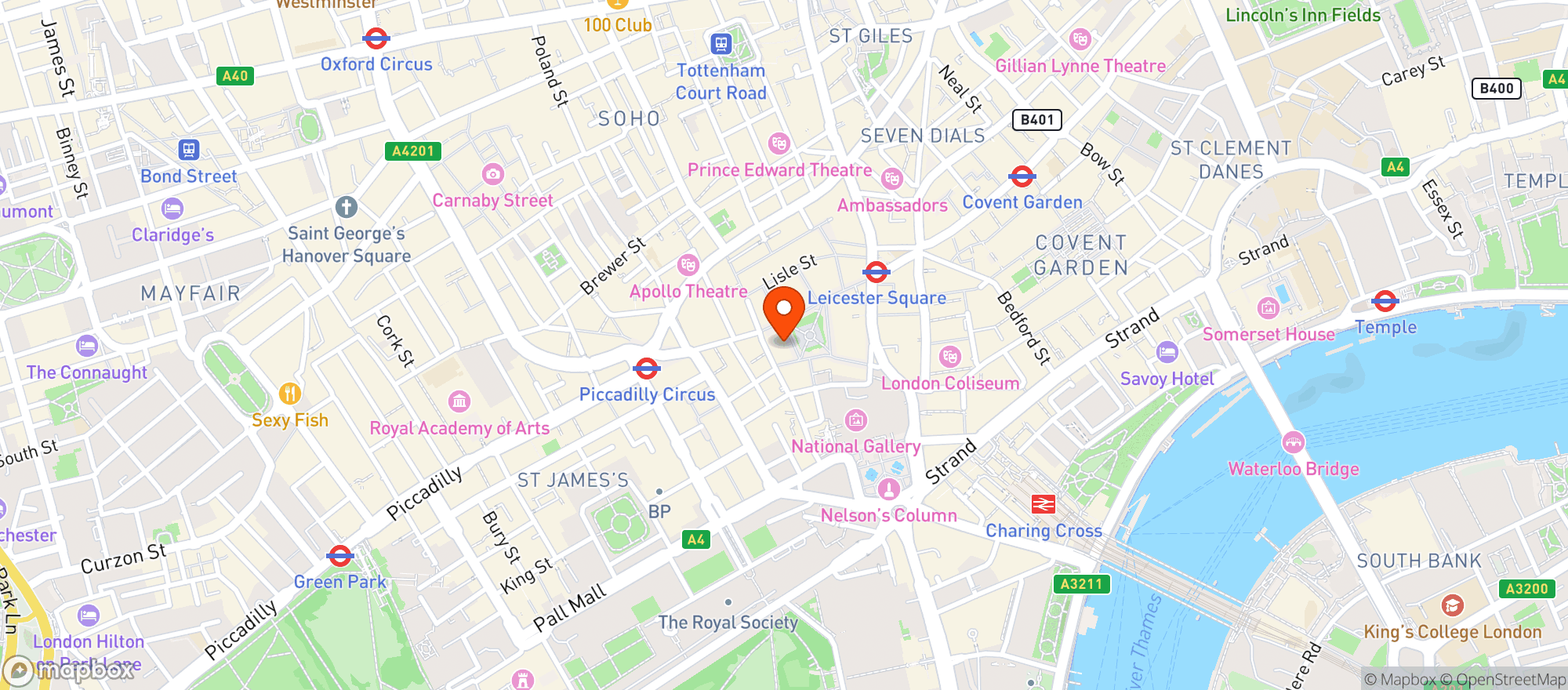 Map showing All Bar One Leicester Square