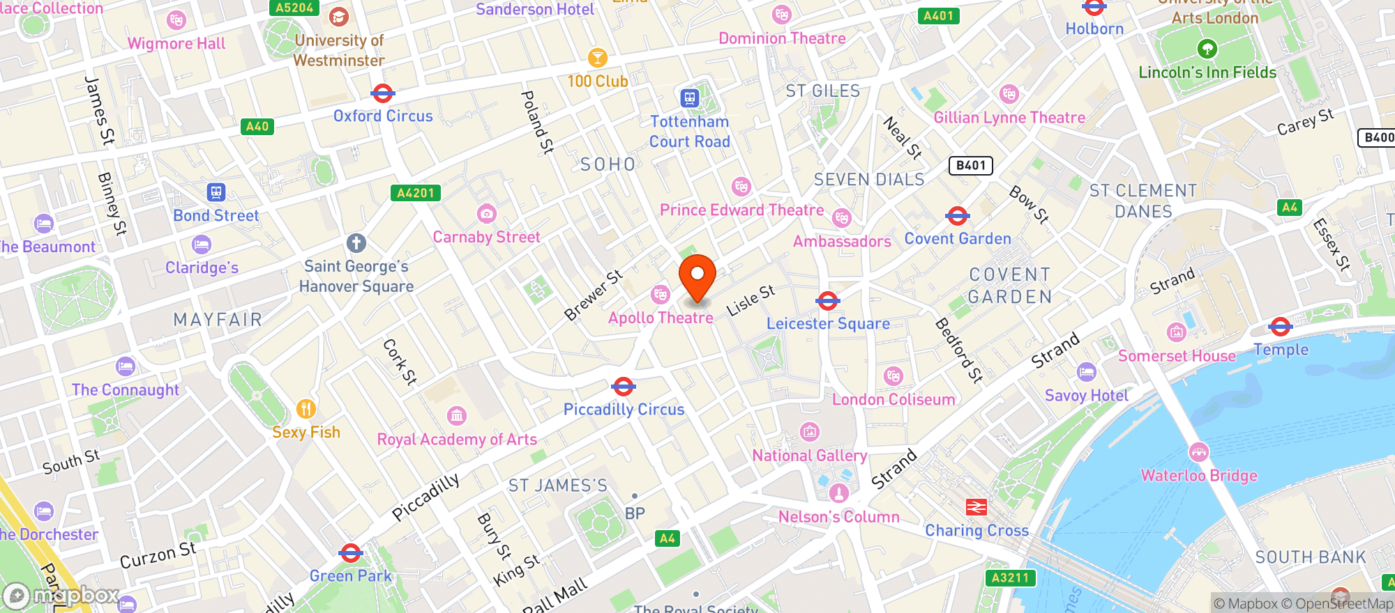 Map showing O'neill's Wardour Street