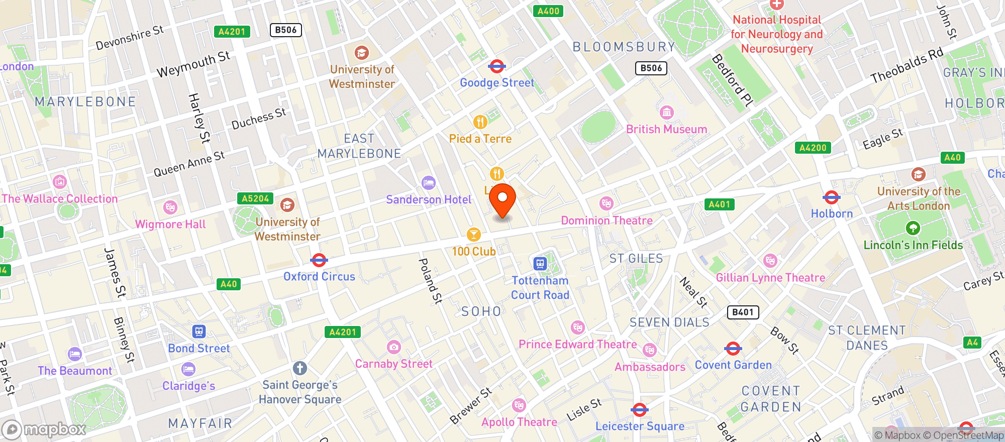 Map showing Boom Battle Bar London Oxford Street