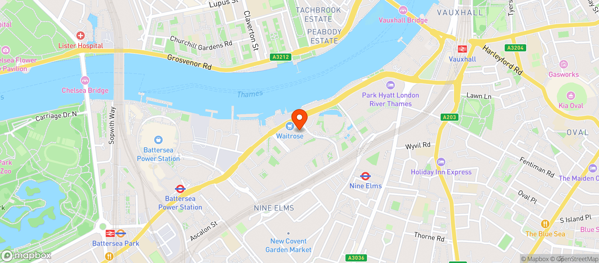 Map showing Waitrose Battersea Nine Elms
