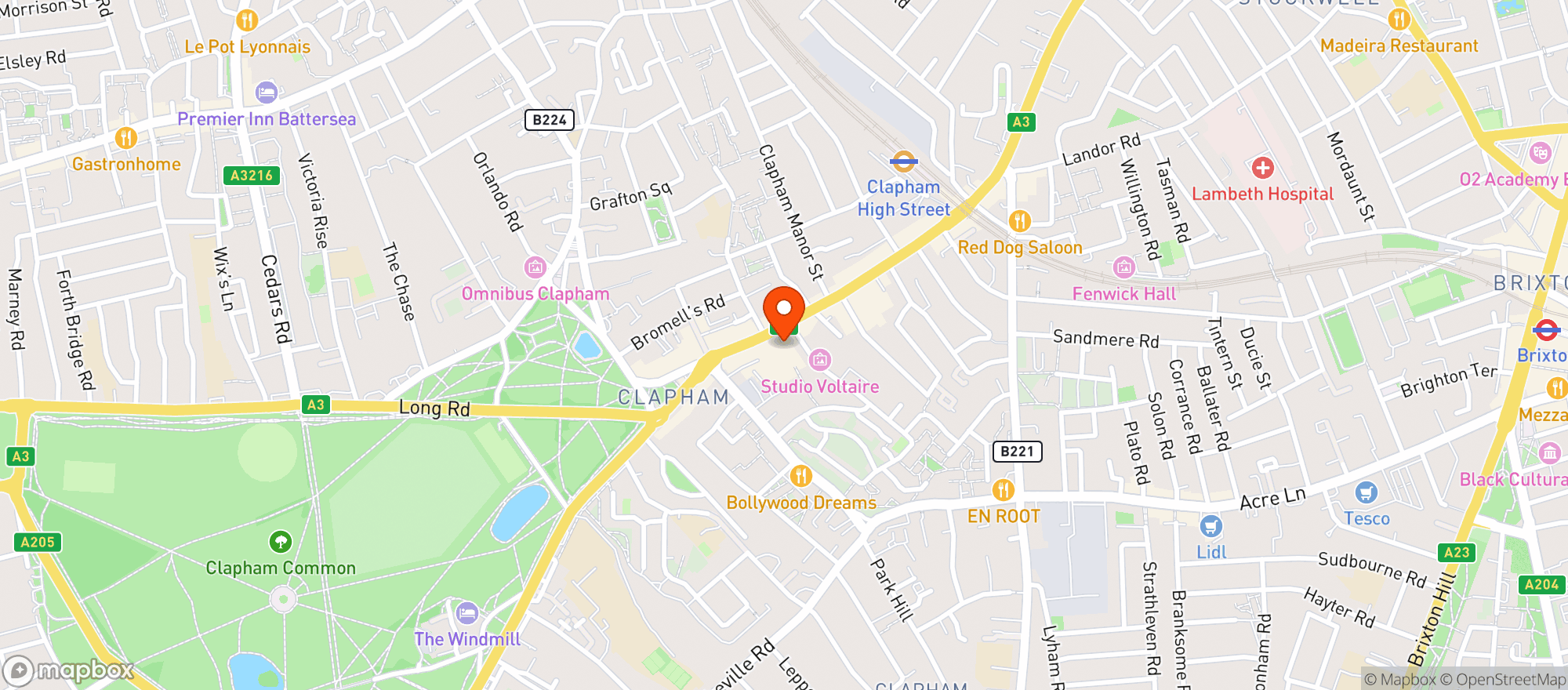 Map showing Sainsburys Clapham Common