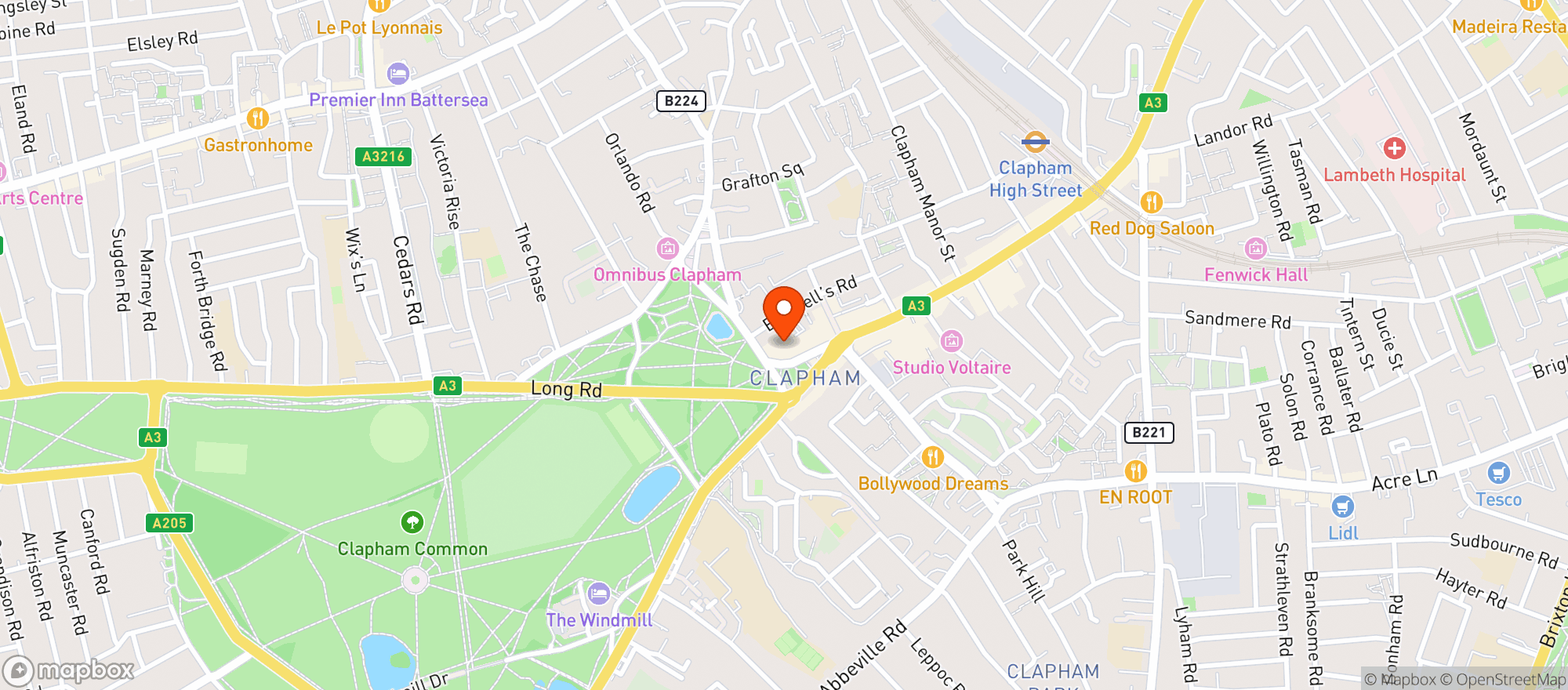 Map showing Clapham Wholefoods