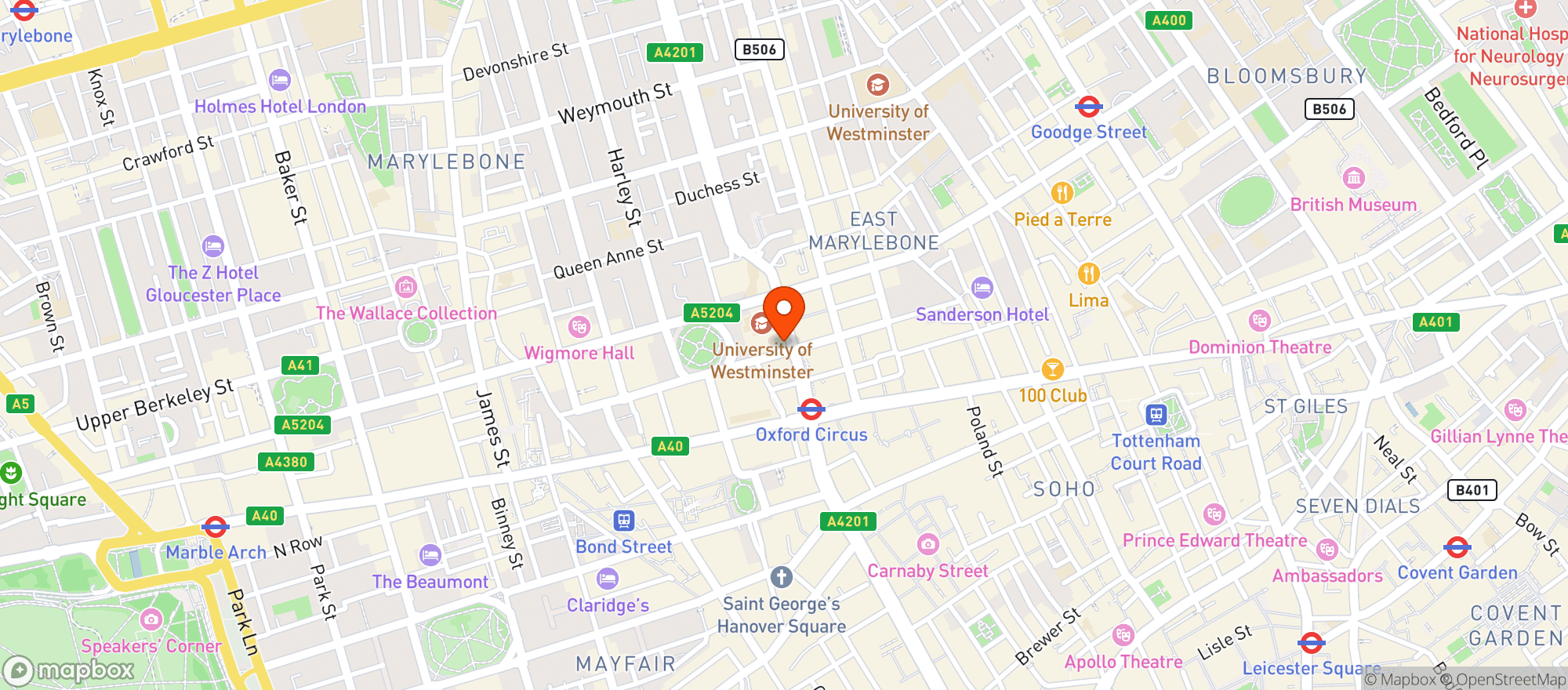 Map showing All Bar One Regent Street