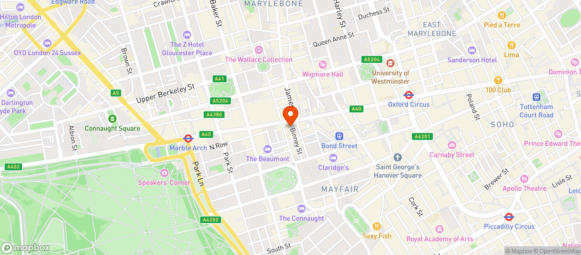 Map showing Burger & Lobster Bond St