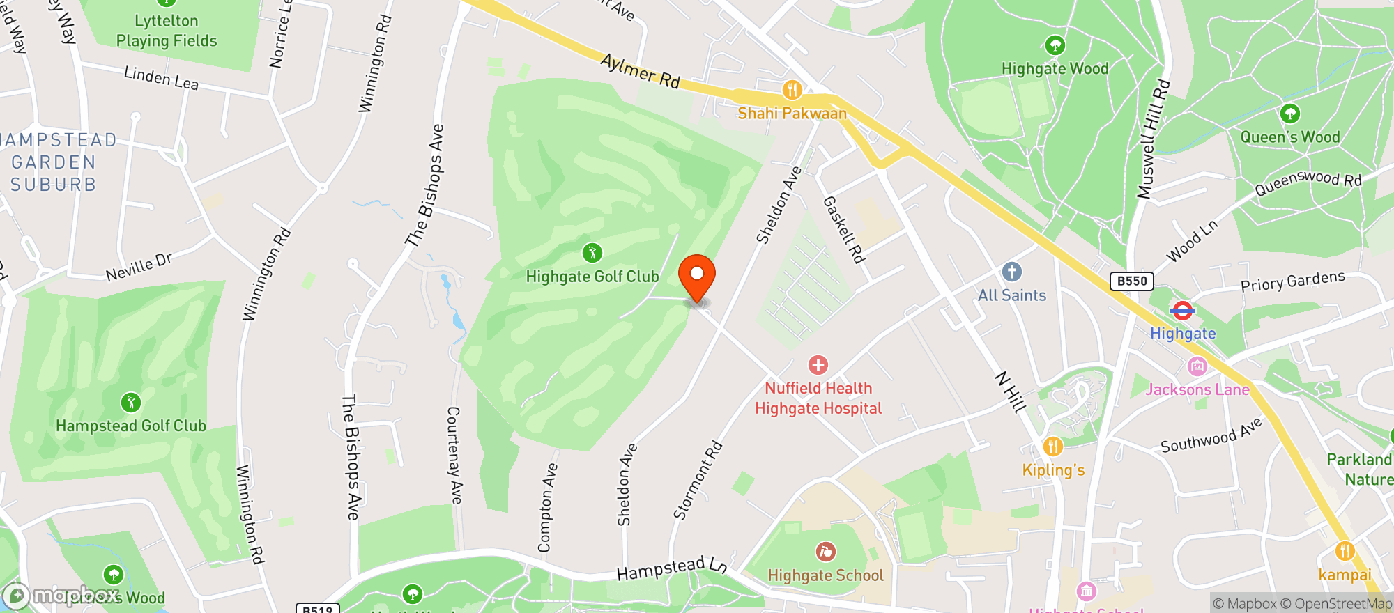 Map showing Highgate Golf Club