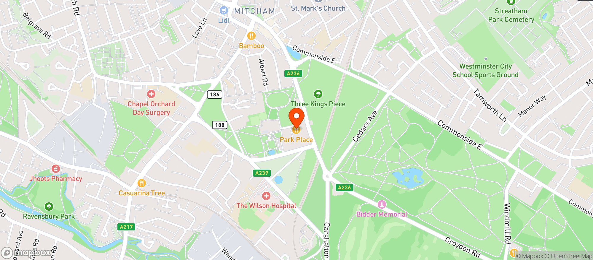 Map showing Toby Carvery - Park Place