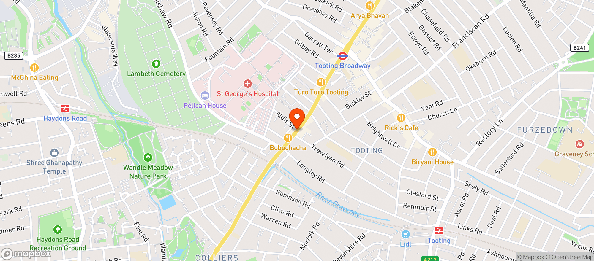 Map showing The Tooting Tavern