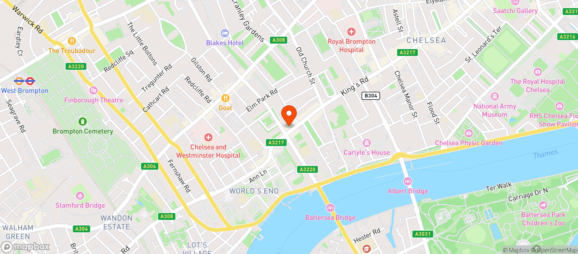Map showing Bluebird Chelsea
