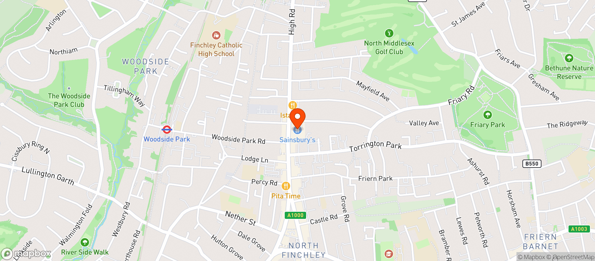 Map showing Sainsburys North Finchley