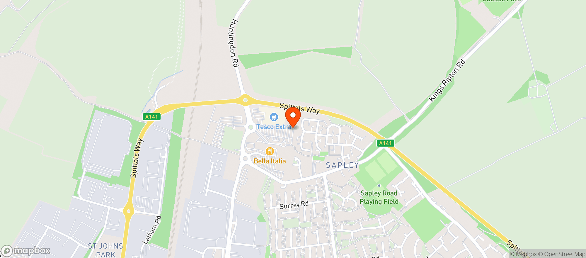 Map showing Tesco Extra Huntingdon