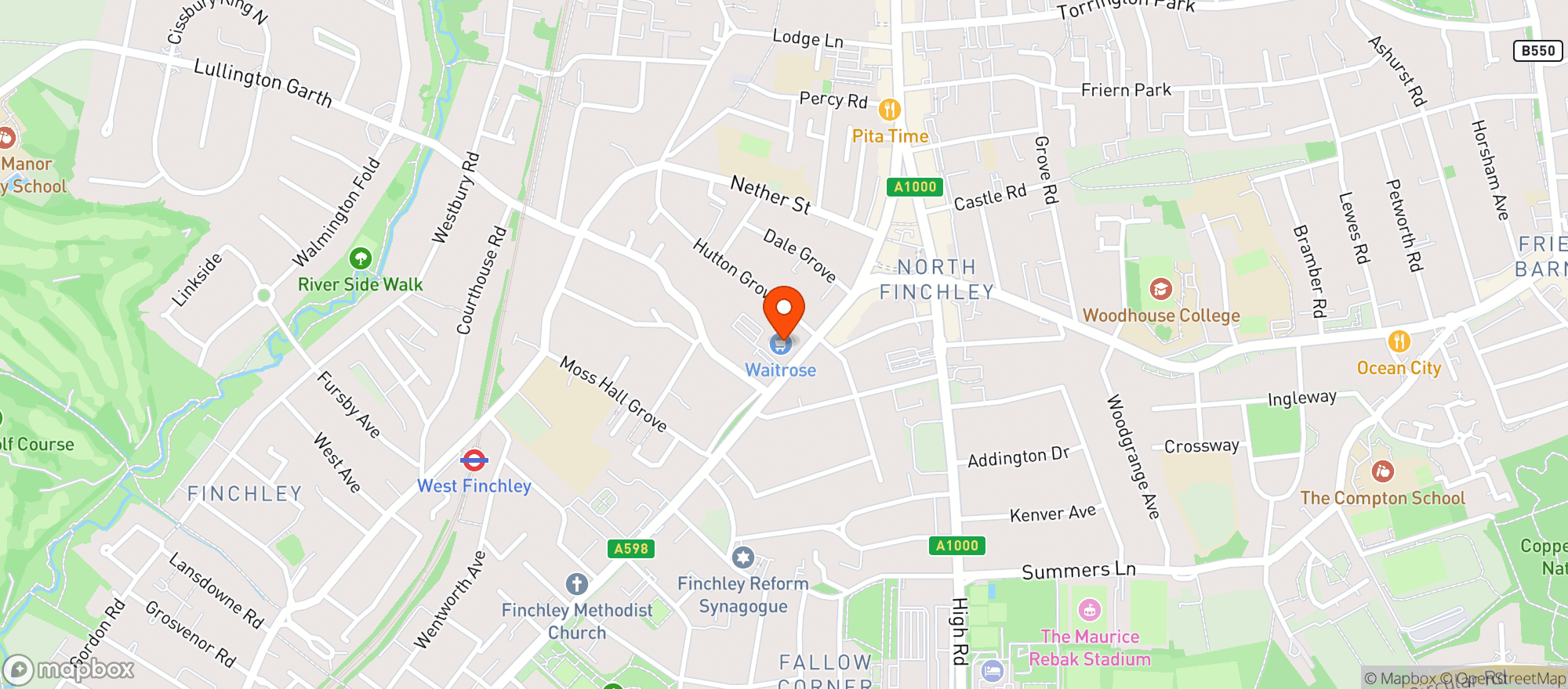 Map showing Waitrose Finchley