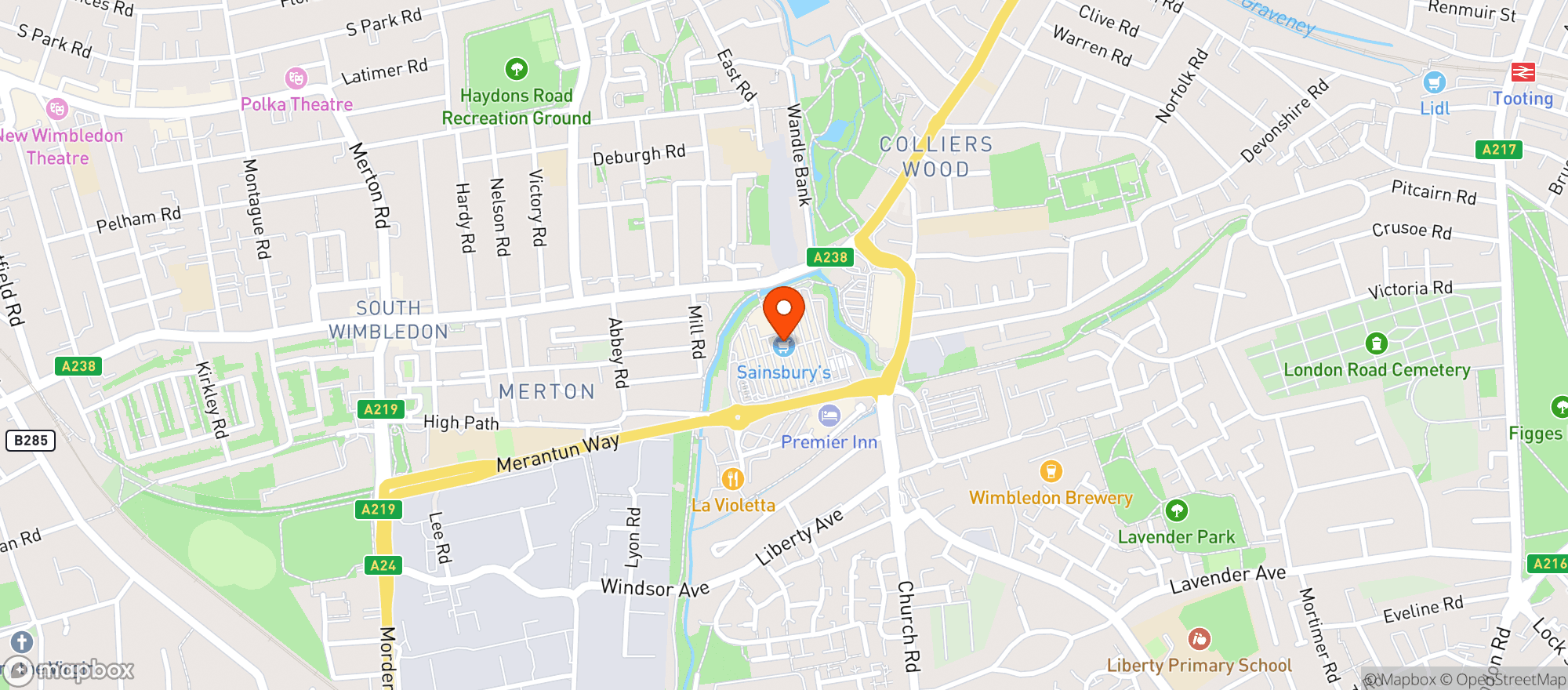 Map showing Sainsbury's Merton