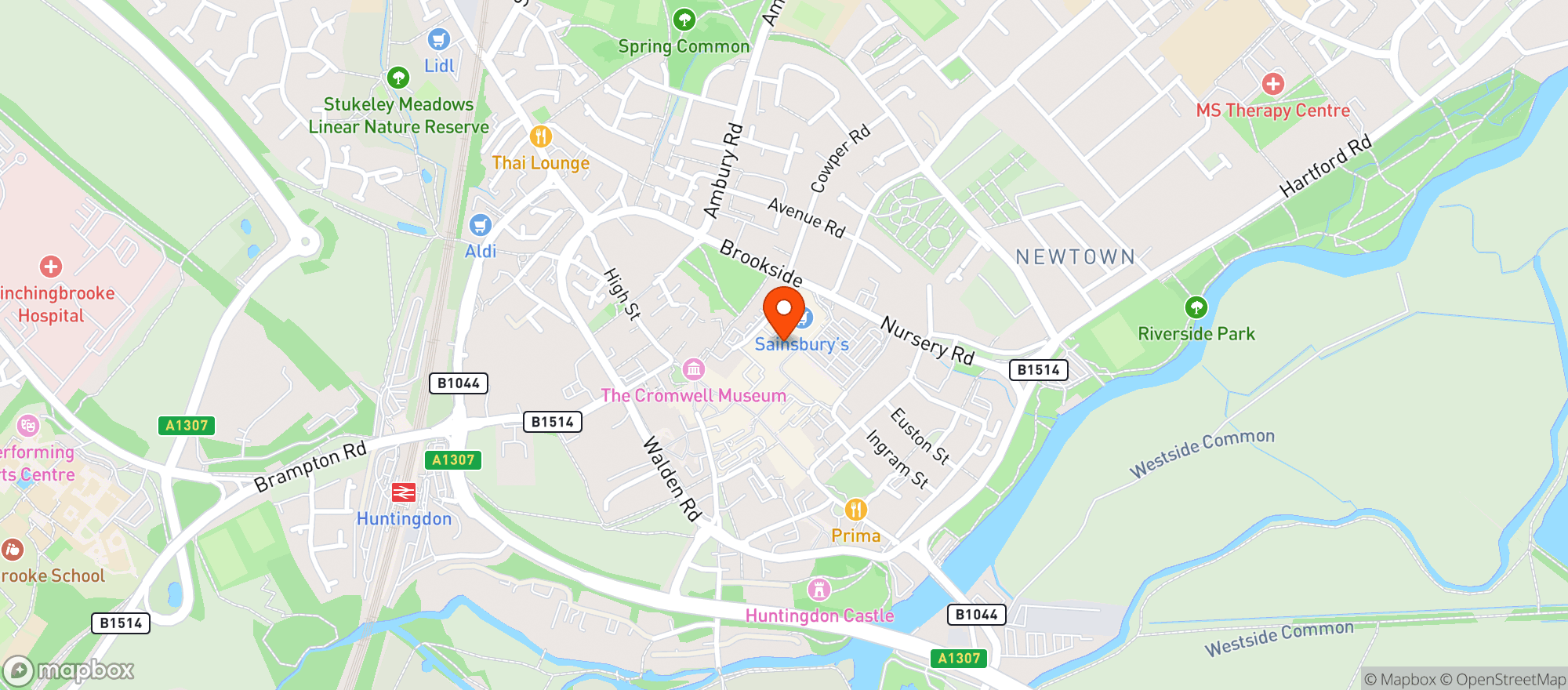Map showing Sainsburys Huntingdon