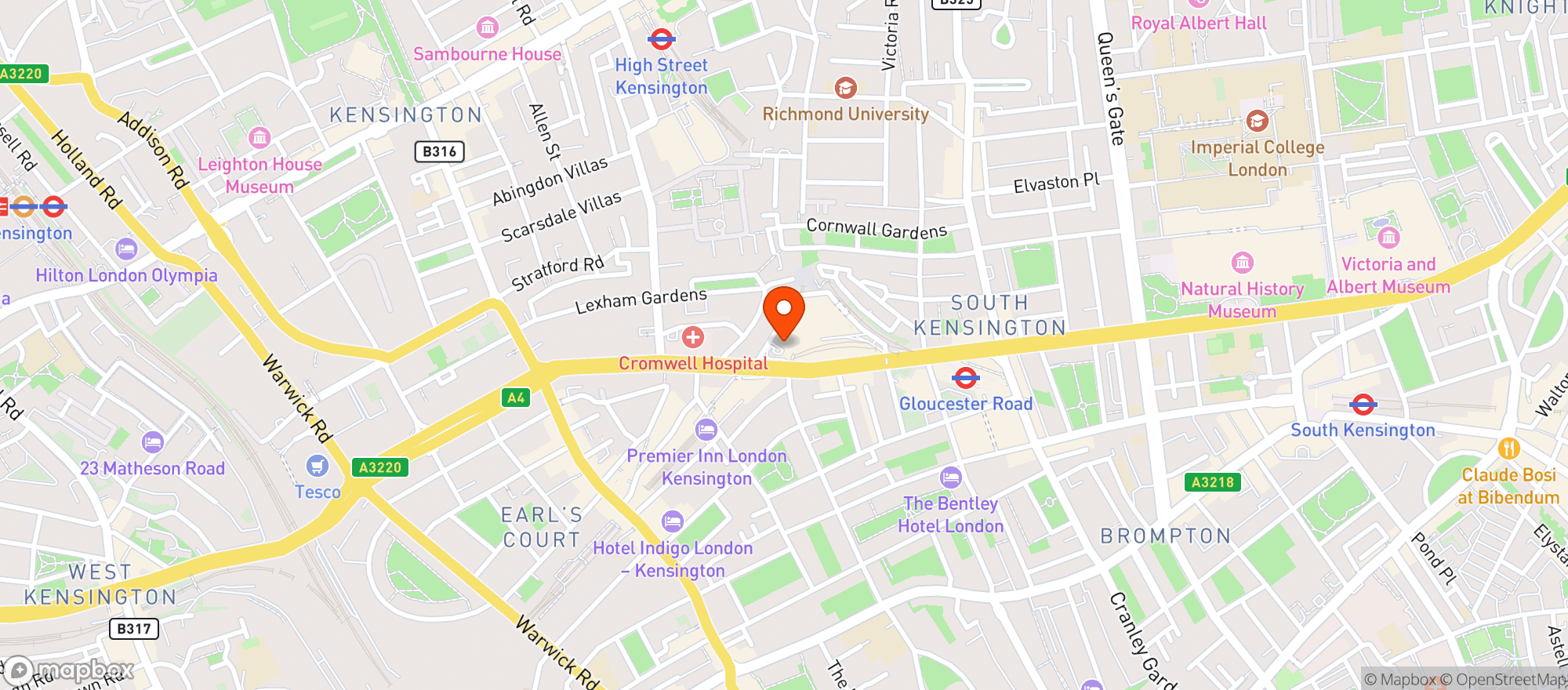 Map showing Sainsburys Cromwell Road