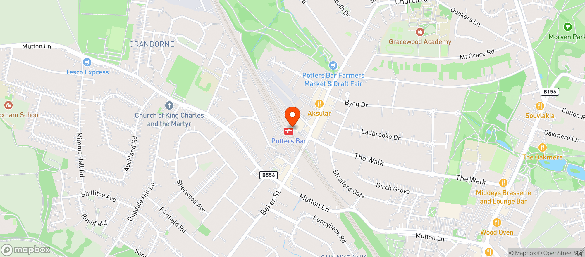 Map showing Sainsburys Potters Bar