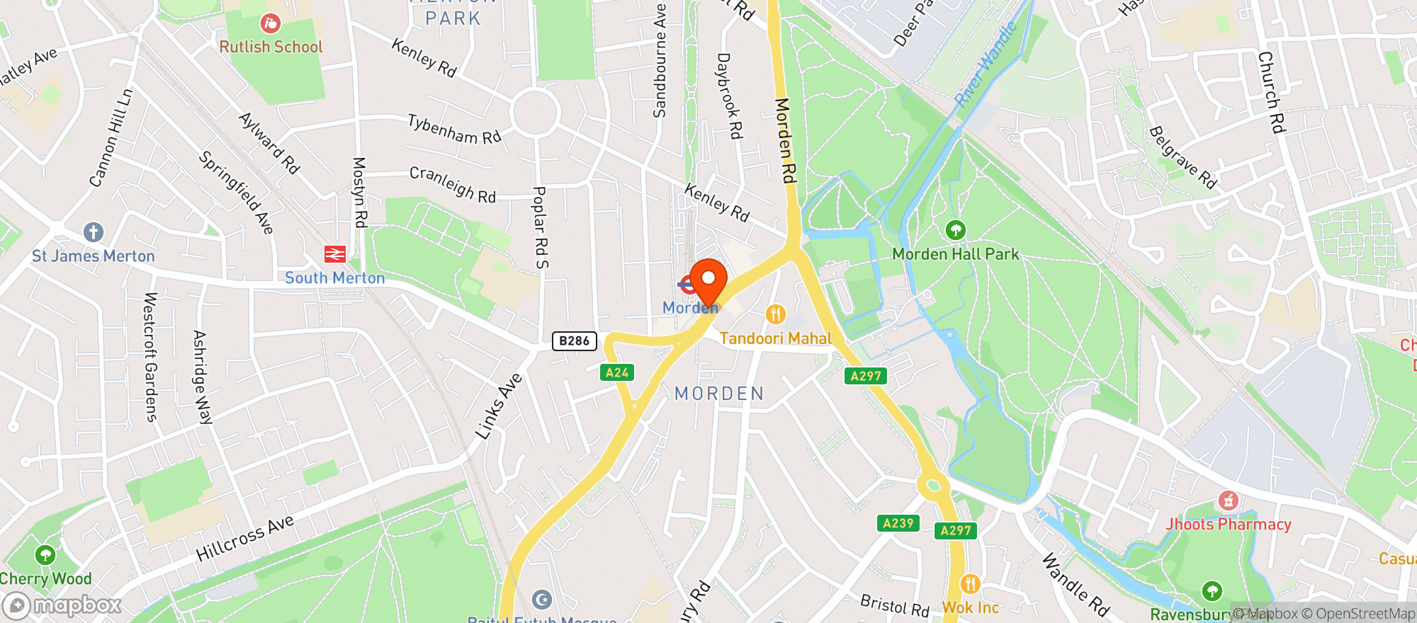Map showing Sainsburys Morden