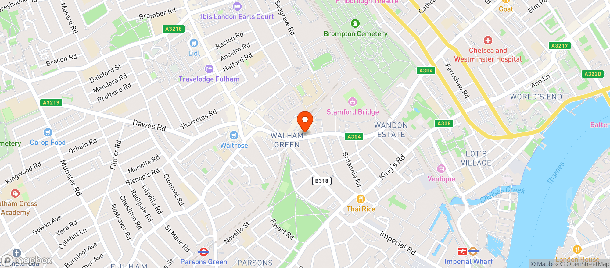 Map showing Sainsburys Fulham Broadway